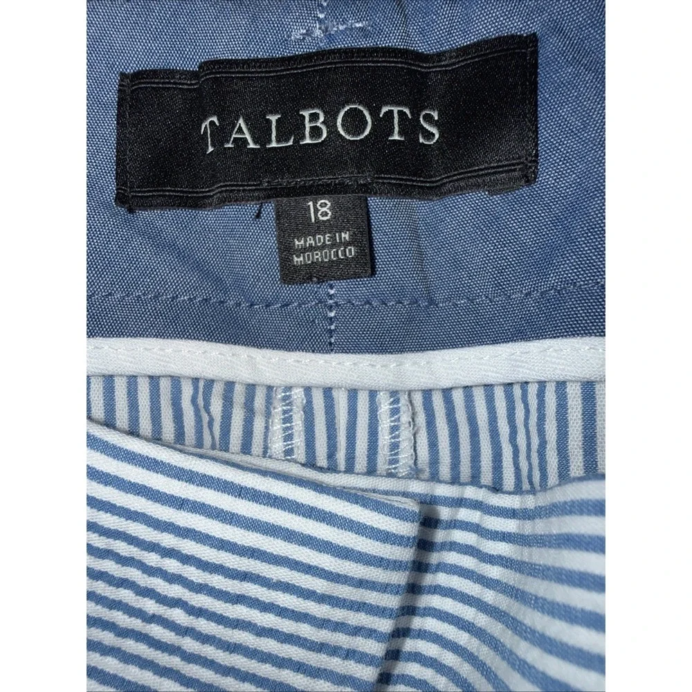 Talbots Women 18 Blue White Stripe 100% Seersucker Bermuda Shorts 10